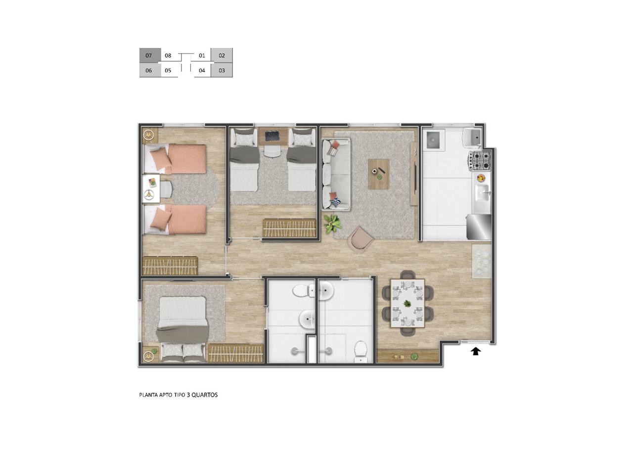 Apartamento de 3 Quartos